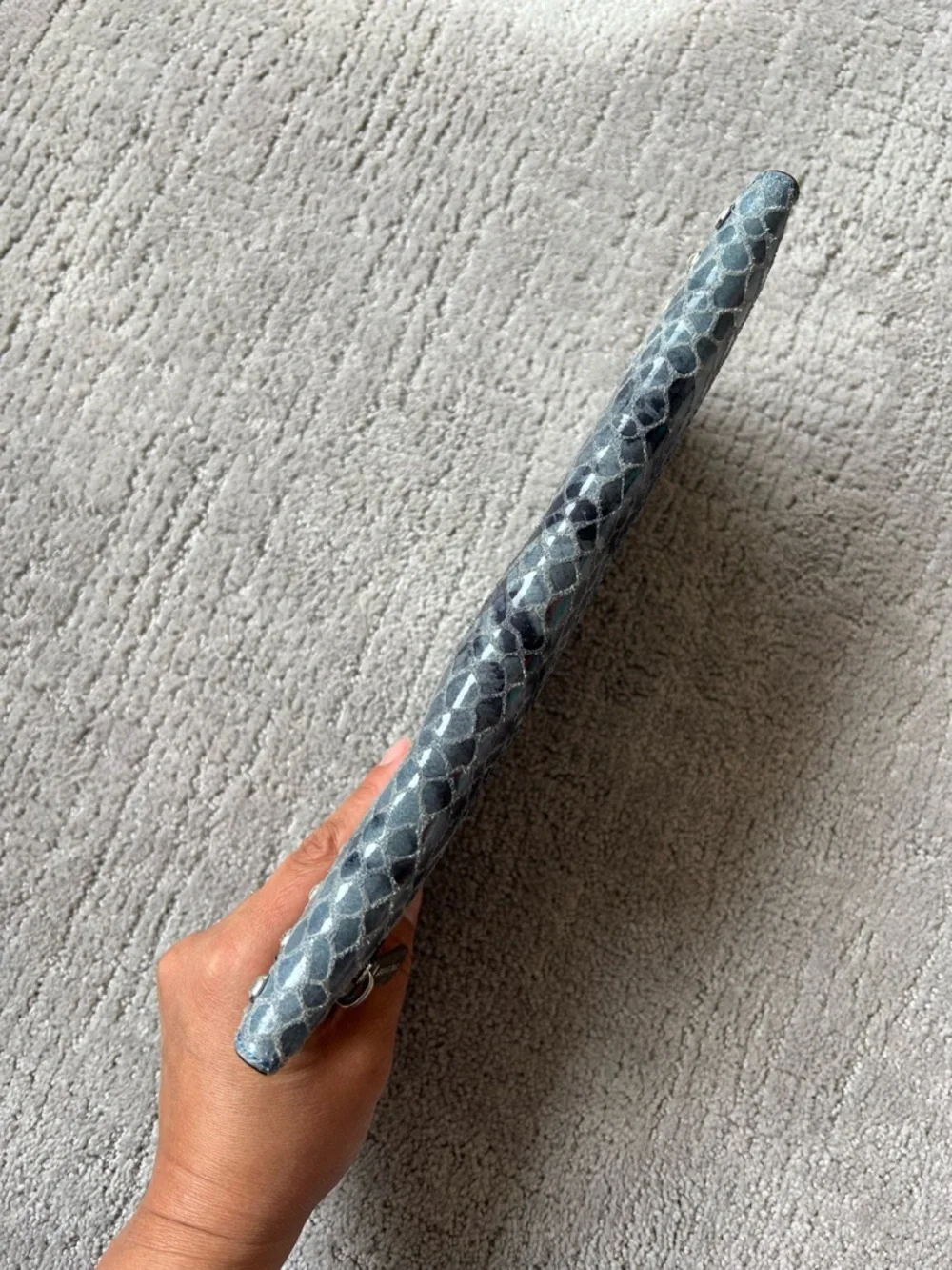 Michael Kors Blue Snakeskin Studded Envelope Clutch - Picture 8 of 12